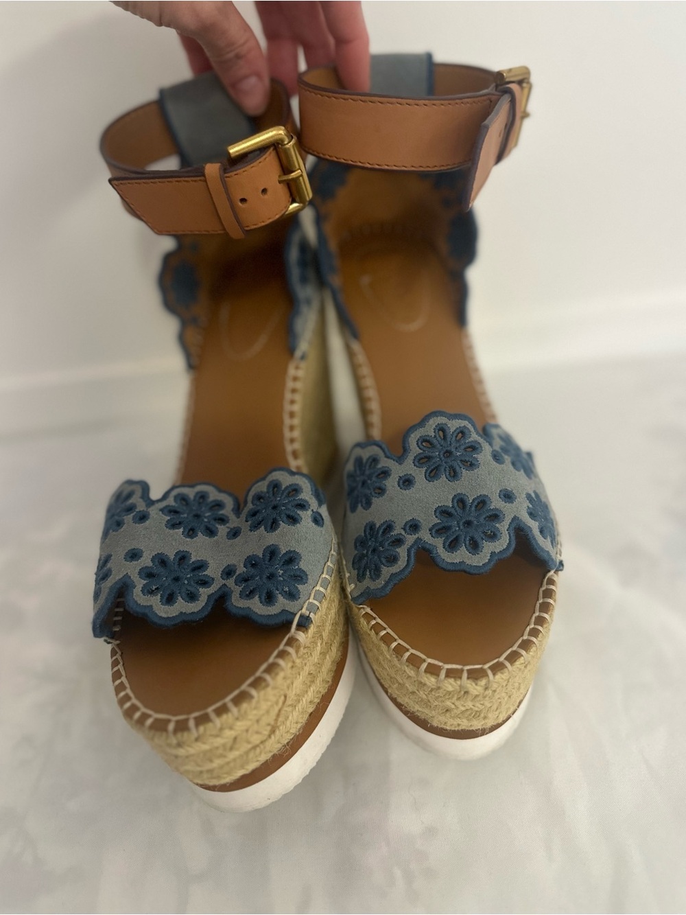 See by Chloe Floral Scalloped Espadrille Wedges Size 37 - Picture 4 of 9